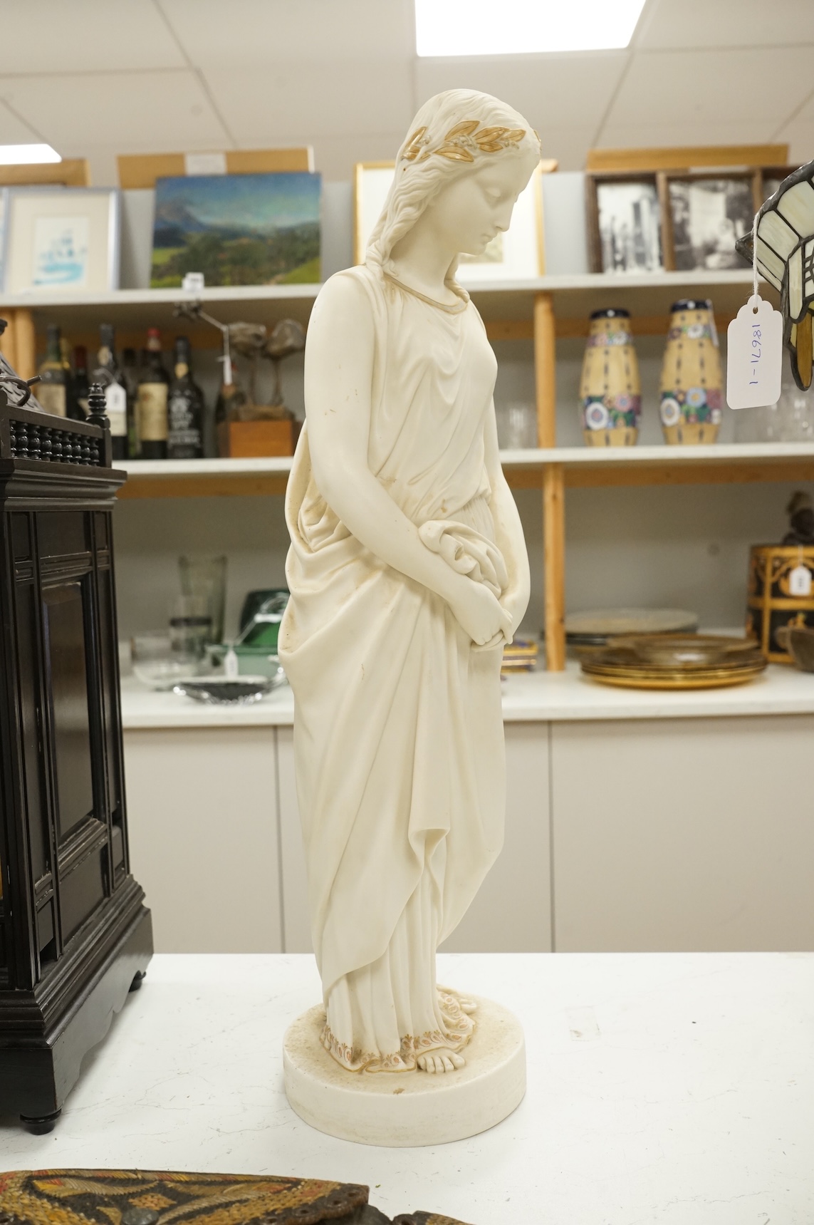 A Victorian Copeland Parian figure, ‘Maidenhood’, 56cm high
